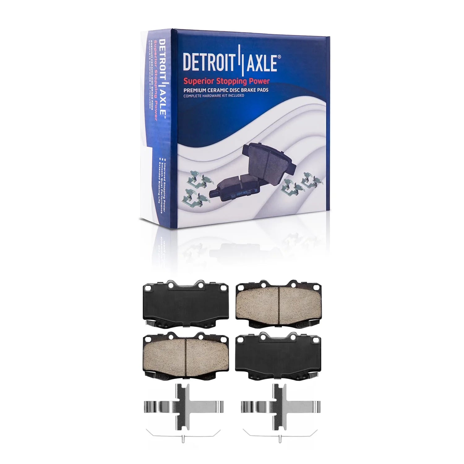 Detroit Axle - Front Ceramic Brake Pads w/Hardware Replacement for 1999-2004 Toyota Tacoma 6-Lug Wheel Models