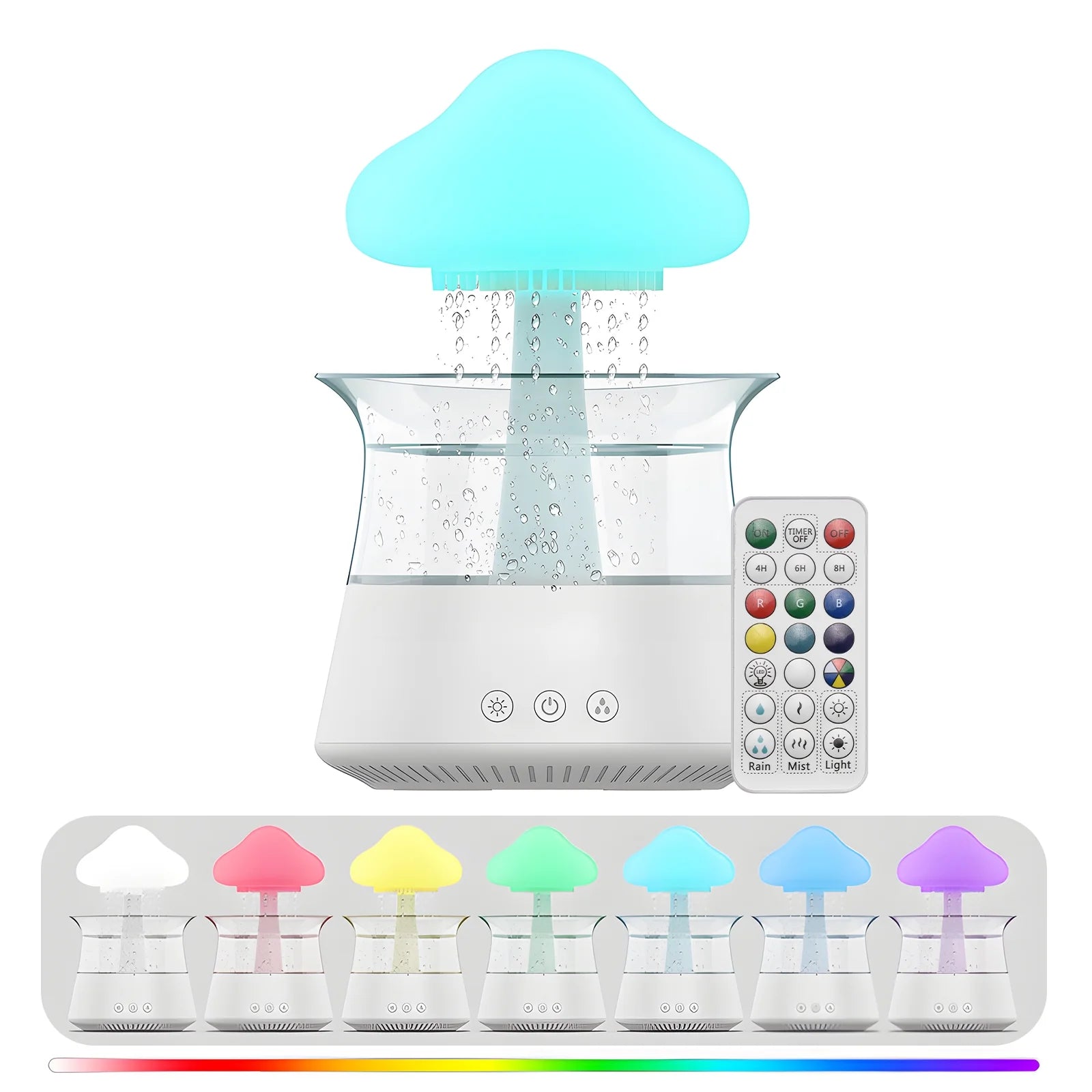 Rain Cloud Humidifier Water Drip 5H Timer Aromatherapy Essential Oils Diffuser with 7 LED Night Light 300ml Rain Sounds Mushroom Humidifier with White Noise Remote Control for Bedroom Desk