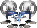 Detroit Axle - Brake Kit for 4WD 2008-2012 Ford F-250 Super Duty Drilled Slotted Disc Brake Rotors 2008 2009 2010 2011 2012 Ceramic Brakes Pads Front & Rear Replacement: Not Fit Models with Harley PKG