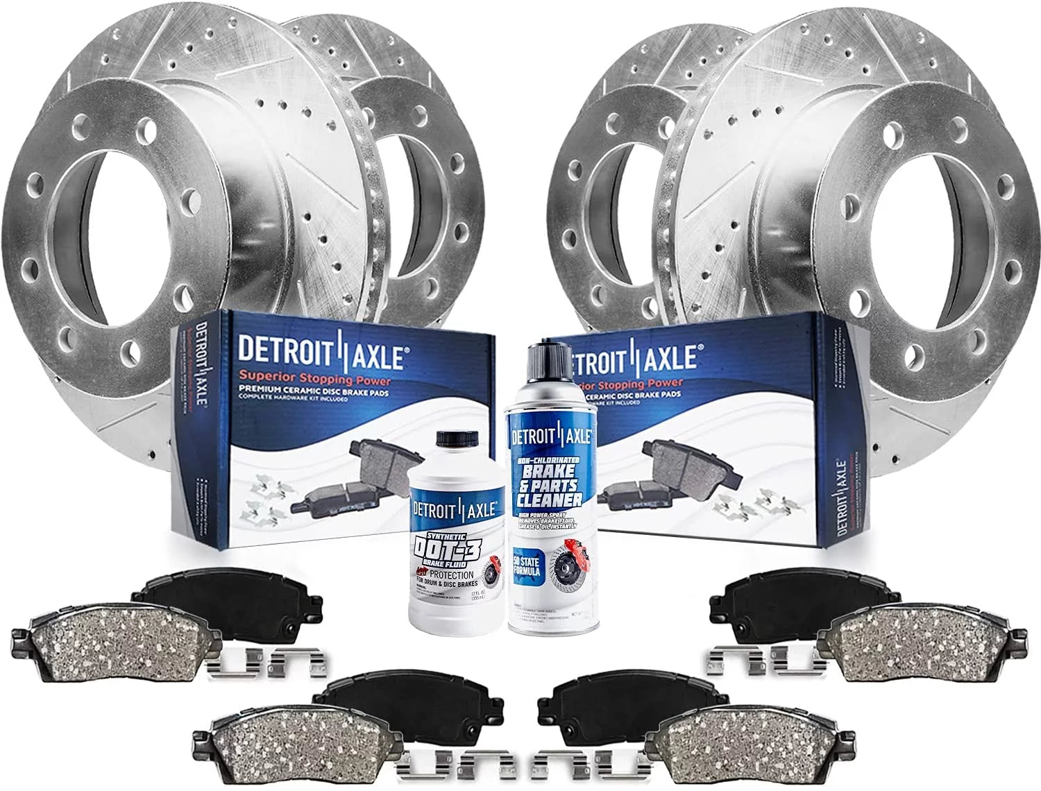 Detroit Axle - Brake Kit for 4WD 2008-2012 Ford F-250 Super Duty Drilled Slotted Disc Brake Rotors 2008 2009 2010 2011 2012 Ceramic Brakes Pads Front & Rear Replacement: Not Fit Models with Harley PKG