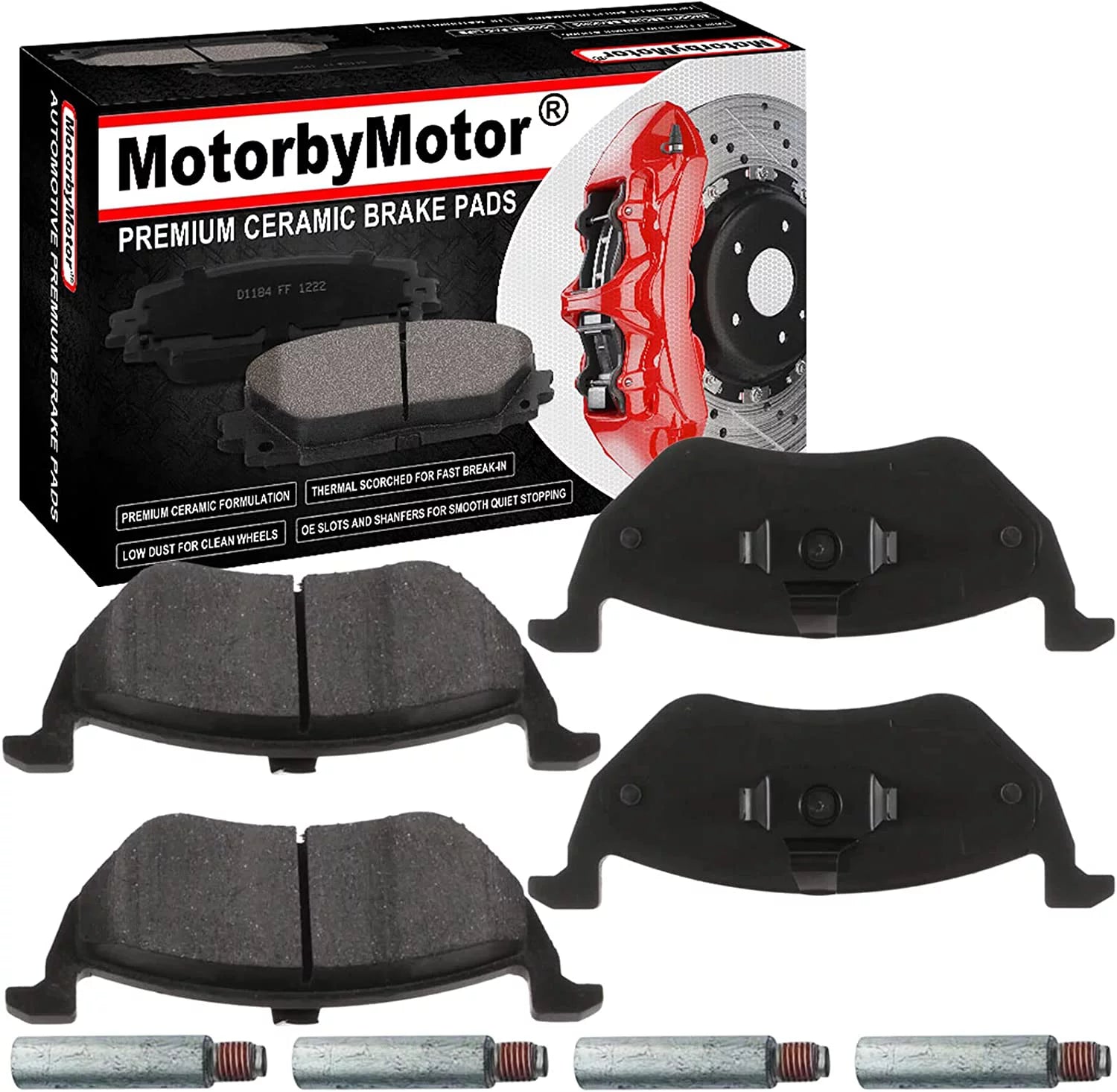 4PC Rear Ceramic Brake Pads with Hardware Kits Fits for Ford Escape 2005-2008, Mazda Tribute 2005-2006, Mercury Mariner 2005-2008 Low Dust Brake Pad (All Models)