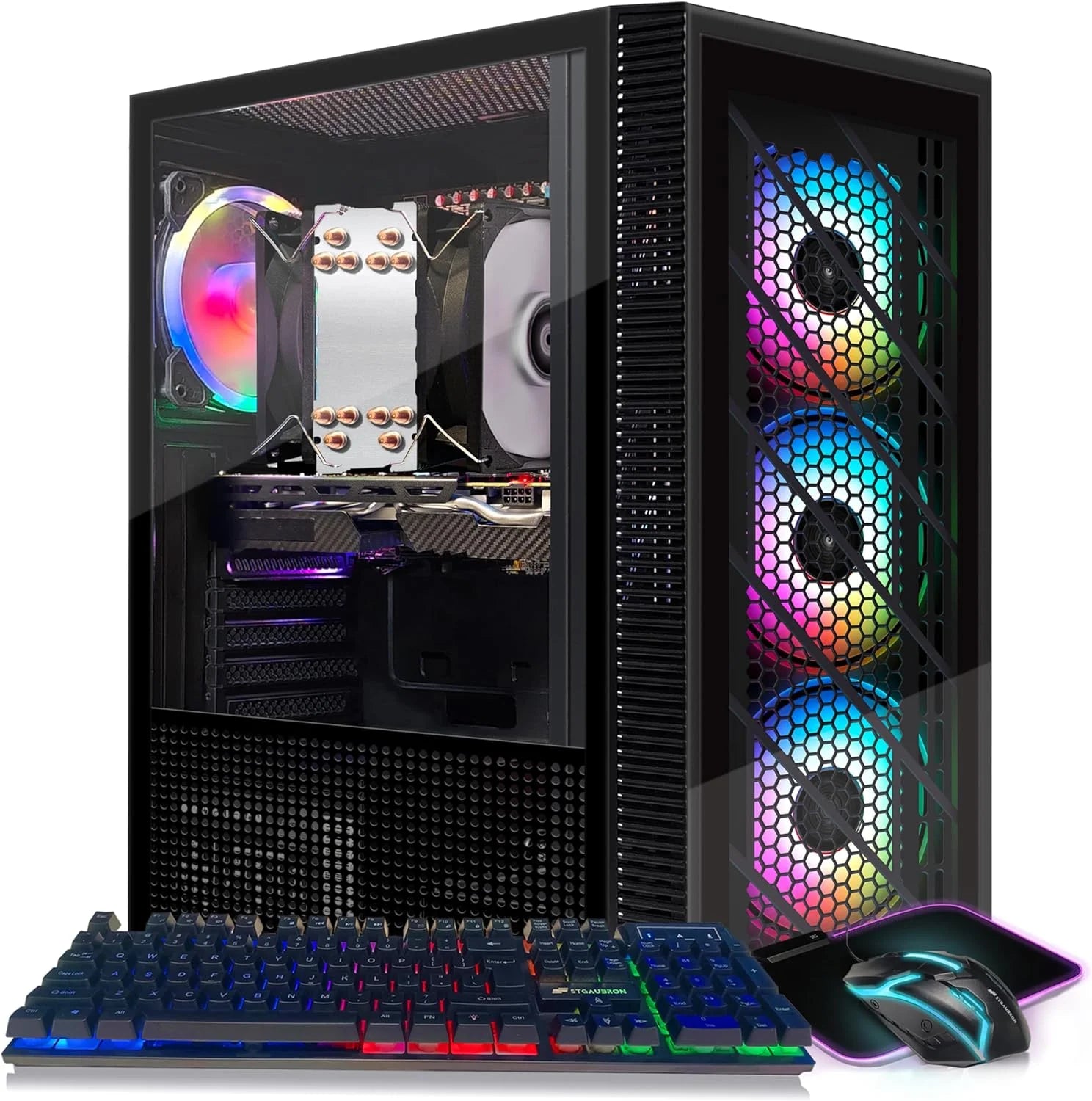 STGAubron Gaming Desktop PC, Intel Xeon E5 3.6G, 16G DDR3, 512G SSD, Radeon RX 590 8G GDDR5, 600M WiFi, BT 5.0, RGB Fan x 4, RGB Keyboard & Mouse & Mouse Pad, W10H64
