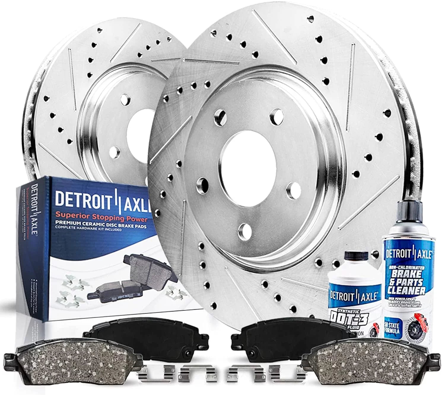 Detroit Axle - Front Drilled Slotted Brakes and Rotors Brake Pads Replacement for Dodge Caravan Fits select: 1999-2000 CHRYSLER TOWN & COUNTRY LIMITED, 2000 CHRYSLER GRAND VOYAGER SE
