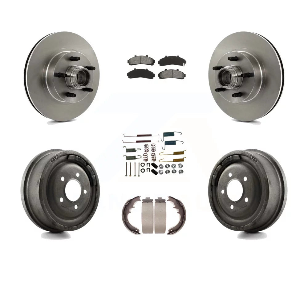 Transit Auto - Front Rear Disc Brake Rotors Hub Assembly Semi-Metallic Pads And Drum Kit (7Pc) For Ford Ranger With 10 Diameter K8S-102200