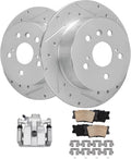 Detroit Axle - Rear Drilled Rotors Ceramic Brake Pads + Left Brake Caliper Replacement for Lexus ES350 ES300H Toyota Camry Avalon - 5pc Set Fits select: 2012 ,2014 TOYOTA CAMRY SE/XLE