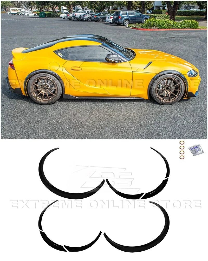 Replacement for 2020-Present Toyota GR Supra Models | Artisan Spirit Style Fiberglass - Matte Black Front & Rear Side Wheel Trim Molding Fender Flare Extension