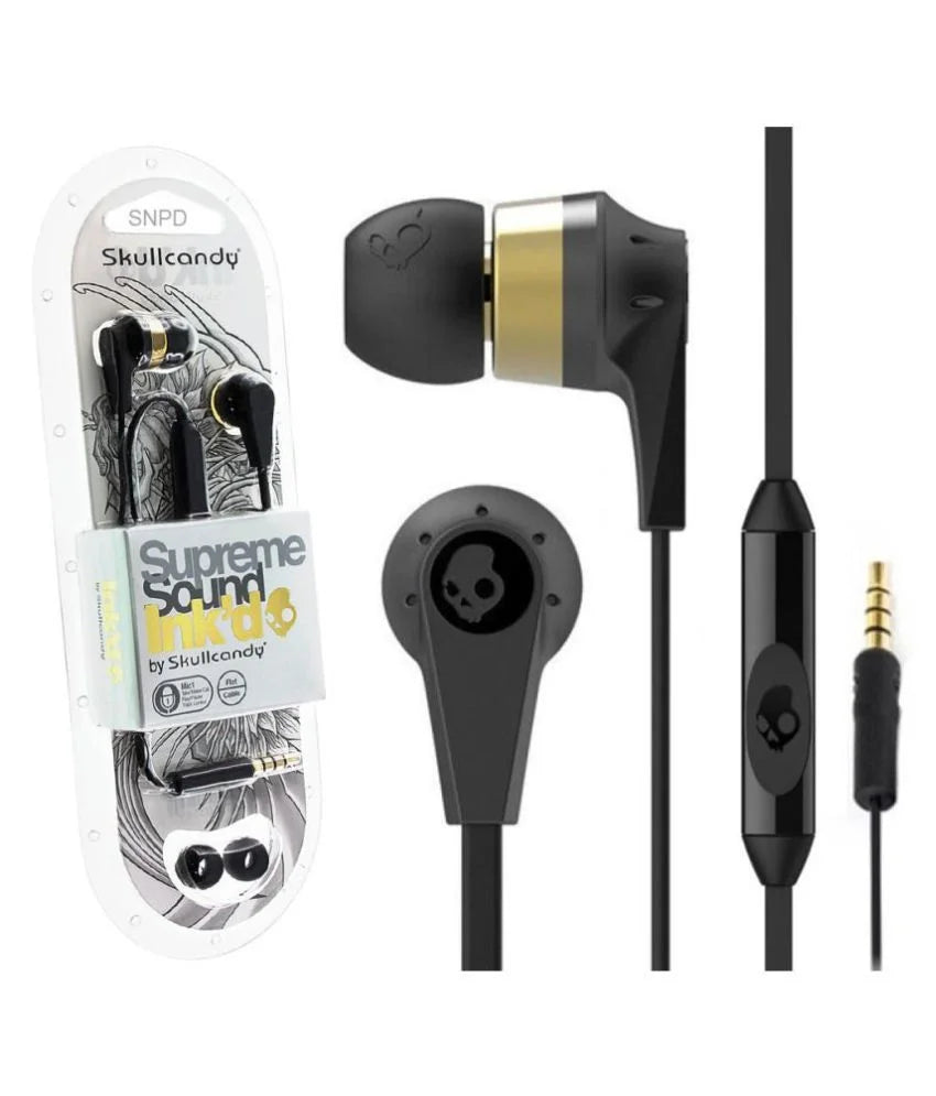 Skullcandy Gold/ Black S2IKDY-107 3.5mm Connector Ink'd 2.0 Earbud Headphones with Mic