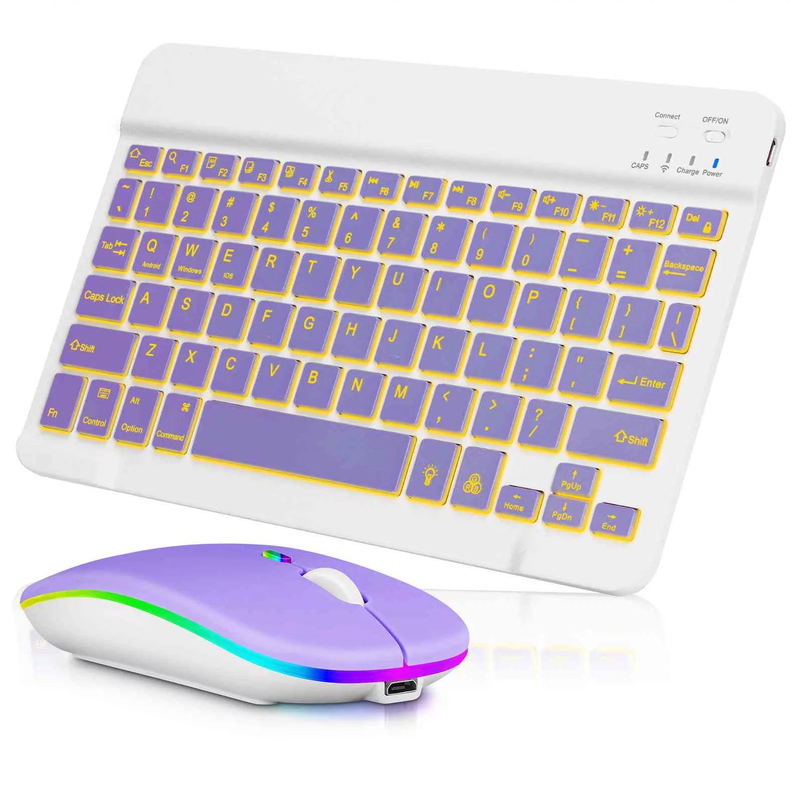 UX030 Lightweight Keyboard and Mouse with Background RGB Light, Multi Device slim Rechargeable Keyboard Bluetooth 5.1 and 2.4GHz Stable Connection Keyboard for Tecno Pouvoir 4 Pro