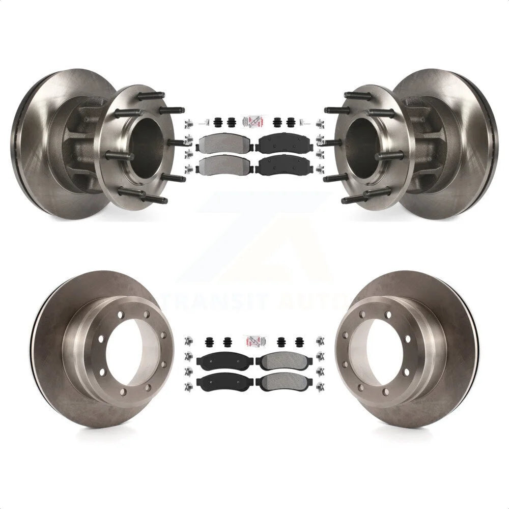 Transit Auto - Front Rear Semi-Metallic Pads And Disc Brake Rotors Hub Assembly Kit For 2012 Ford F-350 Super Duty RWD With Dual Wheels K8A-105910
