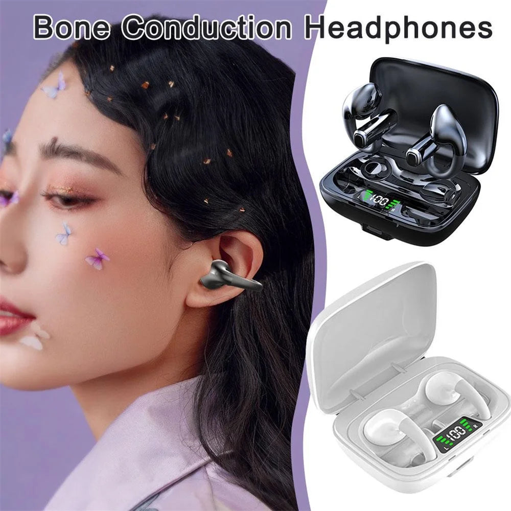 BT600 Clip-On Ear Bluetooth - compatible Earphones Wireless Bone-Conduction In Ear Wearing HiFi Lossless Stereo Audio Digital Display Headset