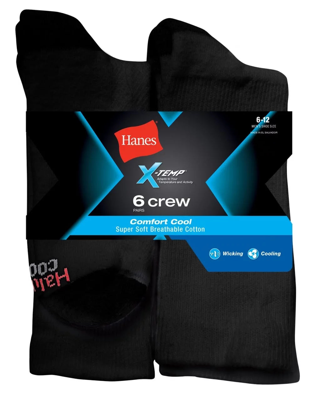 Hanes Men's 6-Pack X-Temp Comfort Cool Crew Socks