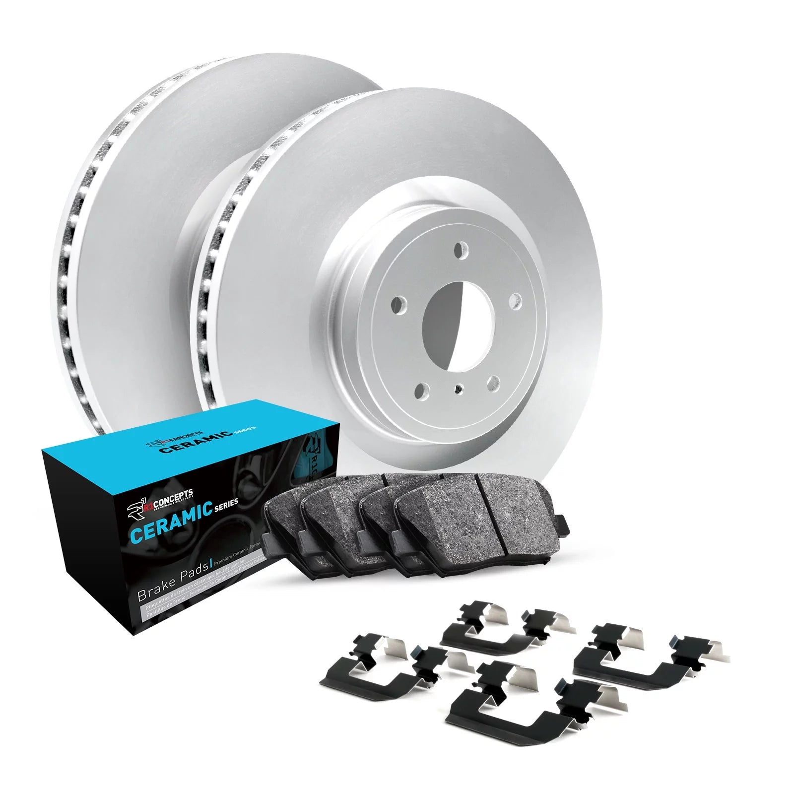 R1 Concepts Front Brakes and Rotors Kit |Front Brake Pads| Brake Rotors and Pads| Ceramic Brake Pads and Rotors |Hardware Kit WDWH1-03082
