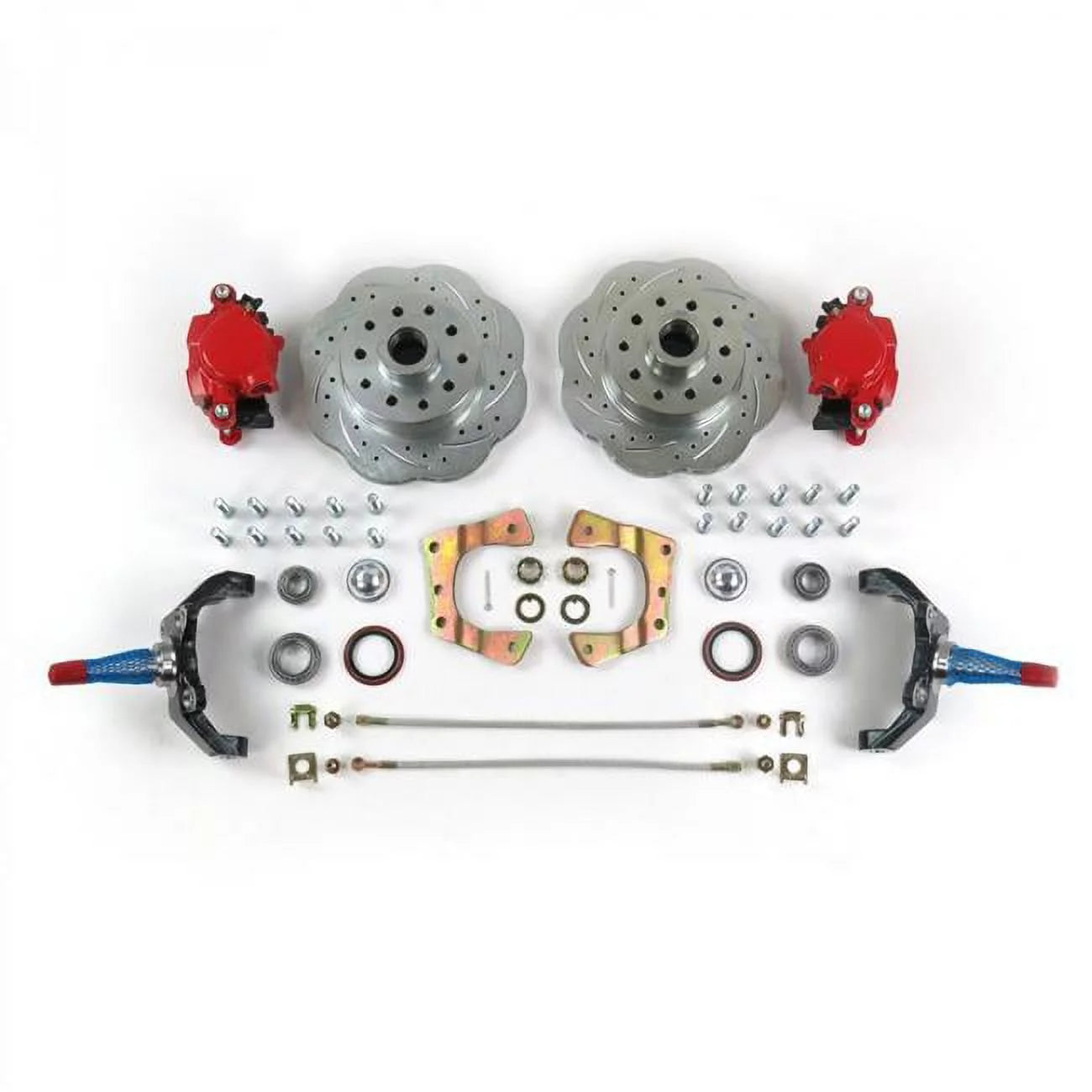 Helix Suspension Brakes & Steering  11 in. HP Big Brake Kit with 2 in. Drop Spindles - 5 x 4.5 in. Red Calipers for Mustang II