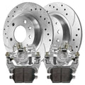 AutoShack Rear Brake Calipers Ceramic Pads Drilled Slotted Rotors Silver Kit Driver and Passenger Side Replacement for Mercury Milan Lincoln MKZ 2006 Zephyr 2006-2011 Ford Fusion 2006-2013 Mazda 6 FWD