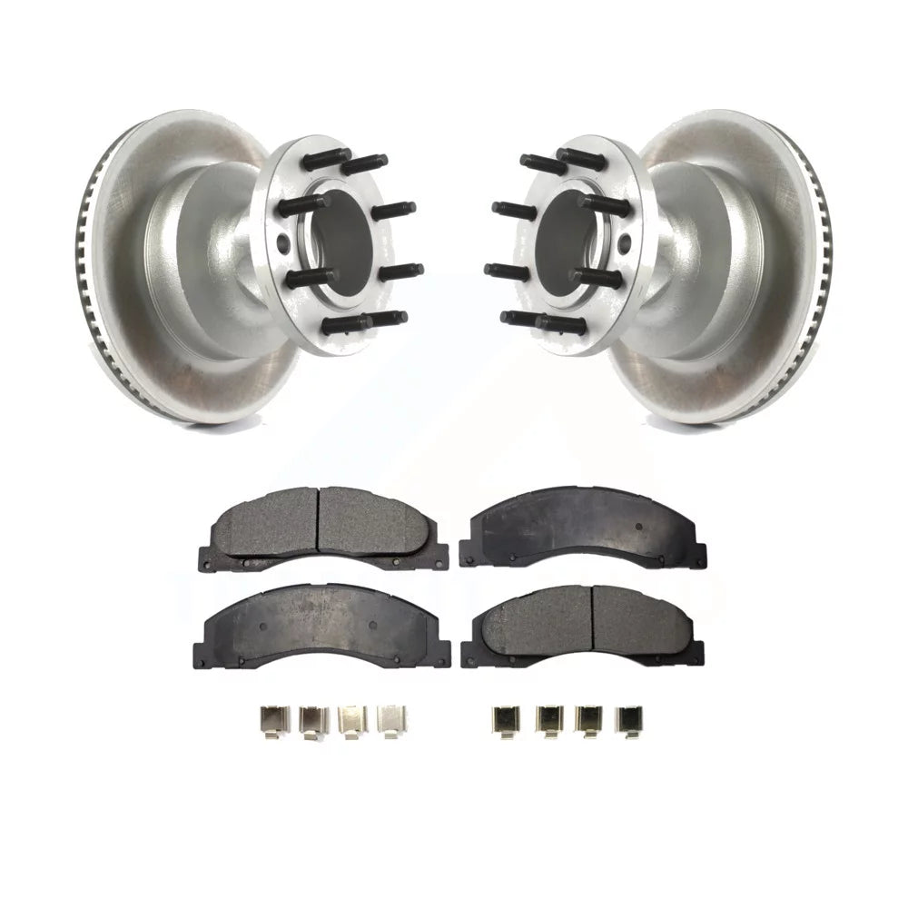 Transit Auto - Front Coated Disc Brake Rotors Hub Assembly And Ceramic Pads Kit For Ford E-350 Super Duty E-450 Econoline KGT-102374
