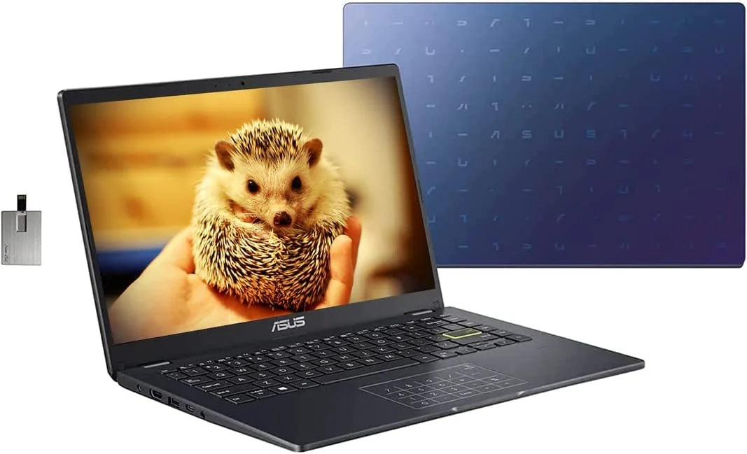 ASUS 2022 14 HD Laptop, Intel Celeron N4020 Processor, 4GB RAM, 64GB eMMC, Webcam, Intel HD Graphics 500, Bluetooth, Windows 11 Home, Peacock Blue, 32GB SnowBell USB Card