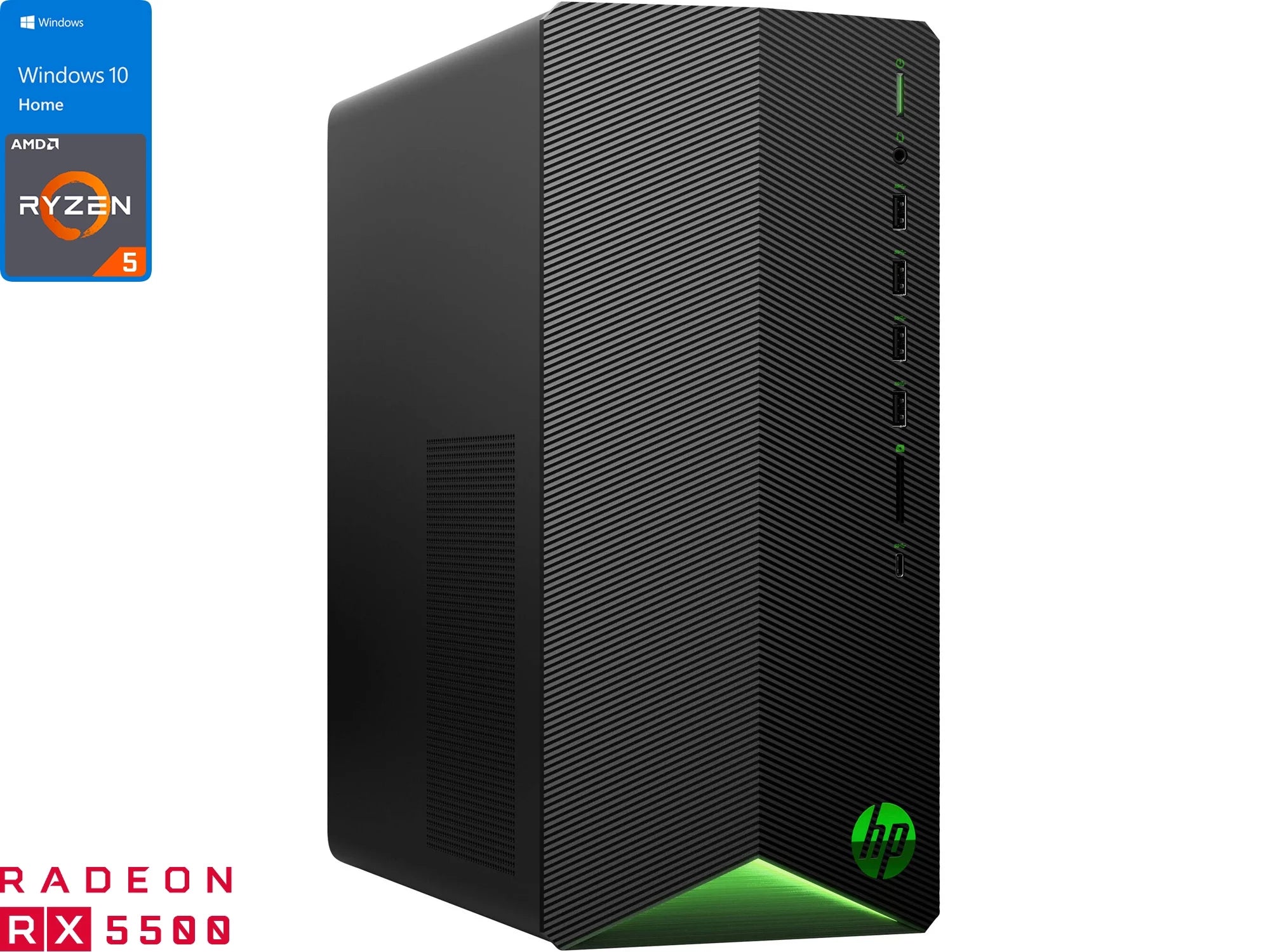 HP Pavilion TG01 Gaming Desktop, AMD Ryzen 5 5600G Upto 4.4GHz, 8GB RAM, 1TB NVMe SSD, AMD Radeon RX 5500, HDMI, VGA, Card Reader, Wi-Fi, Bluetooth, Windows 10 Home