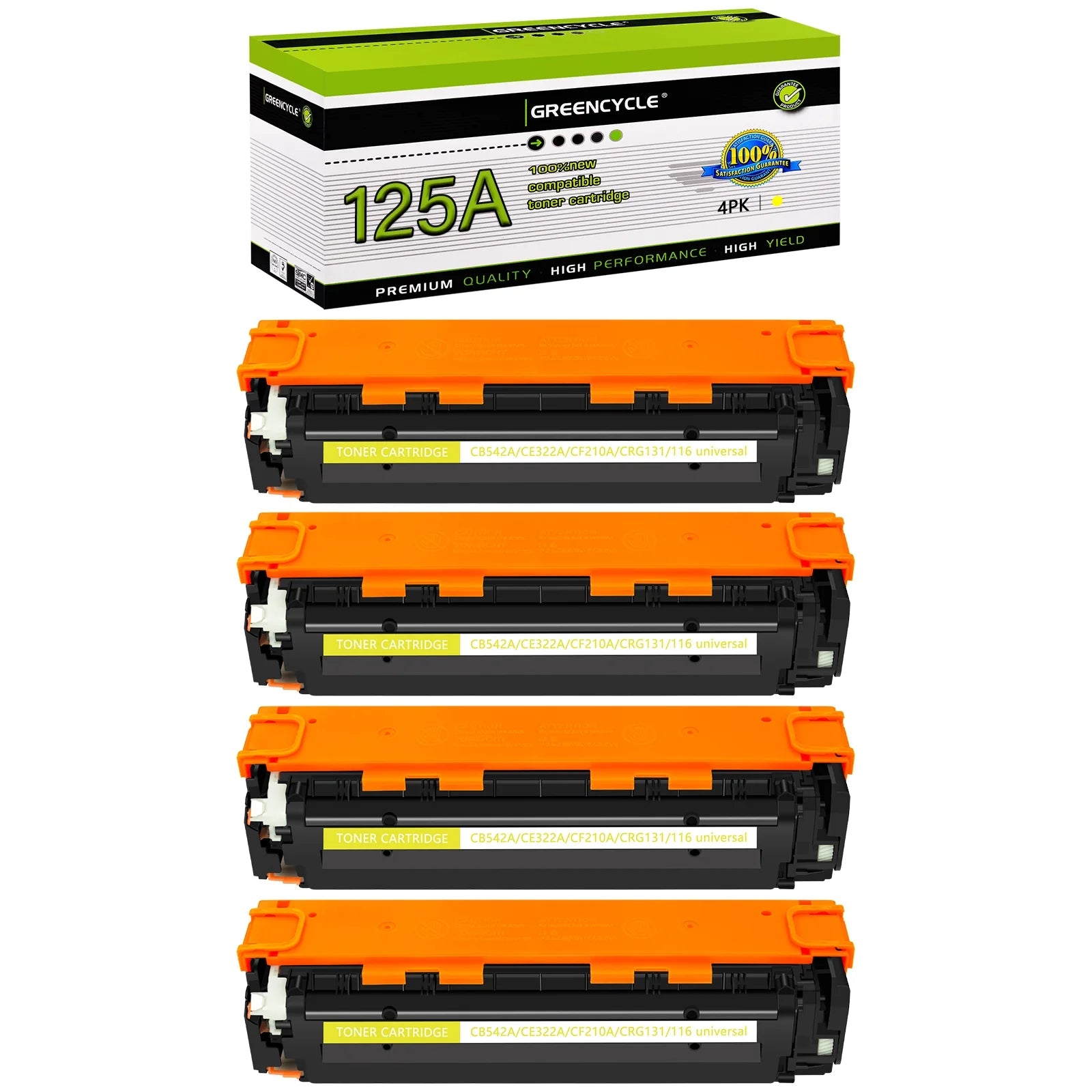 greencycle Compatible Toner Cartridge Replacement for HP 125A CB542A to use in Color Laser Jet CM1312 MFP CP1215 CP1515n CP1518ni Series Printer - 4 Pack CB542A, Yellow