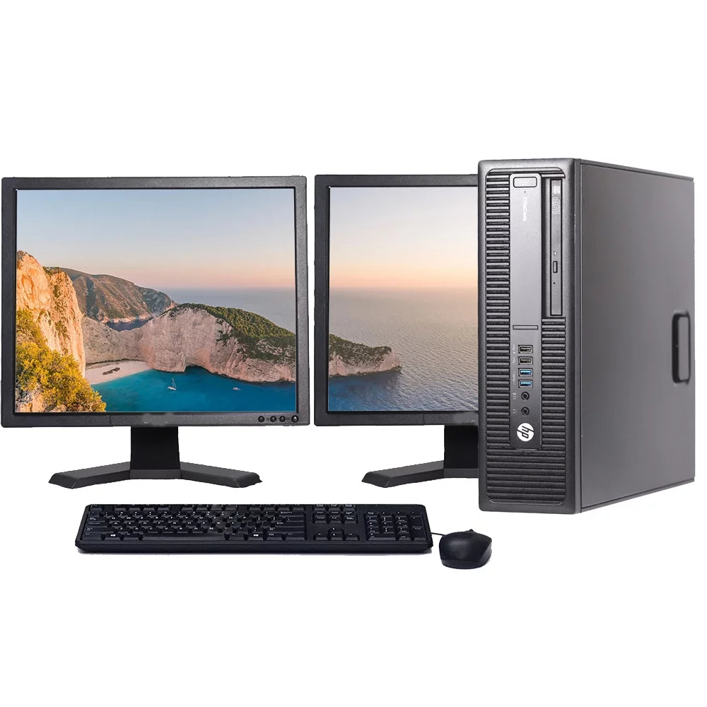 Restored HP Desktop Computer ProDesk G2 SFF Intel Core i5 6th Gen Processor 8GB RAM 250GB HD Keyboard and Mouse with Dual 19 LCD Monitors - Windows 10 PC (Refurbished)
