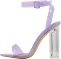 Cape Robbin Maria-2 Lilac Clear Block High Heel Transparent Open Toe Pumps (Lilac, 6)