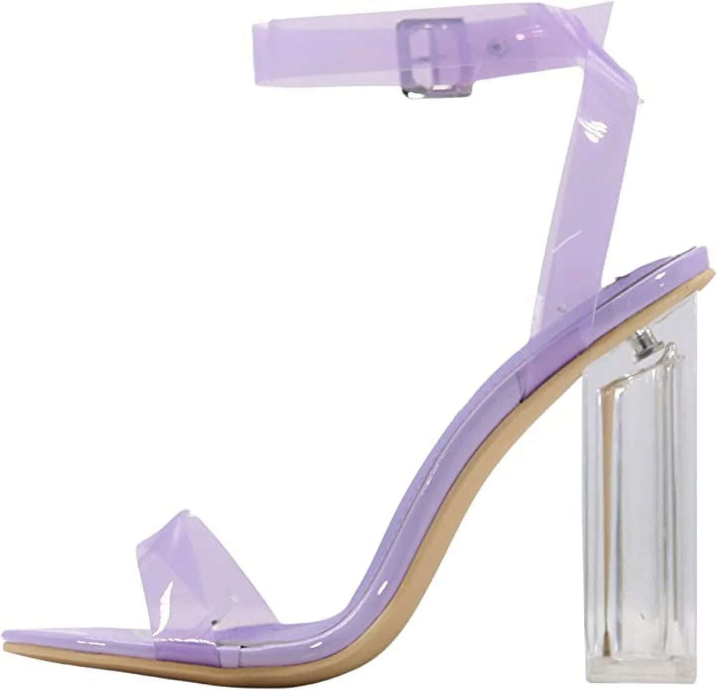 Cape Robbin Maria-2 Lilac Clear Block High Heel Transparent Open Toe Pumps (Lilac, 6)