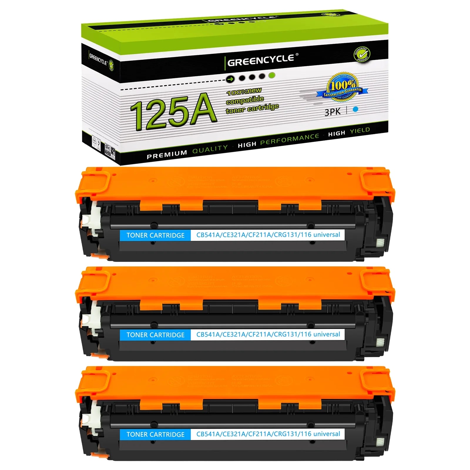 greencycle Compatible Toner Cartridge Replacement for HP 125A CB541A to use in Color Laser Jet CM1312 MFP CP1215 CP1515n CP1518ni Series Printer - 3 Pack CB541A, Cyan