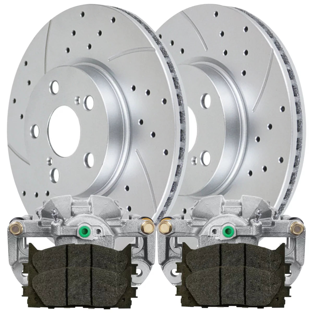 AutoShack Front Brake Calipers Ceramic Pads Drilled Slotted Rotors Silver Kit Driver and Passenger Side Replacement for 2012-2014 2015 2016 2017 2018 Lexus ES350 2013-2018 ES300h 2.5L 3.5L V6 FWD