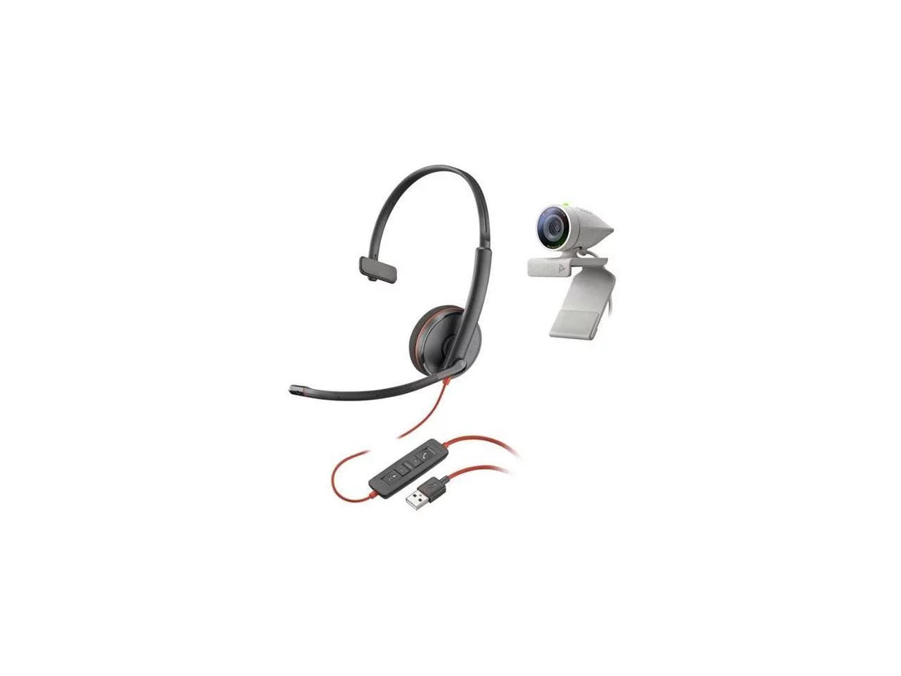 Poly - Studio P5 Webcam with Blackwire 3210 Headset Kit (Plantronics + Polycom) - 1080p HD Professional Video Conferencing Camera & Single-Ear Wired Headset USB-A - Certified for Zoom & Teams