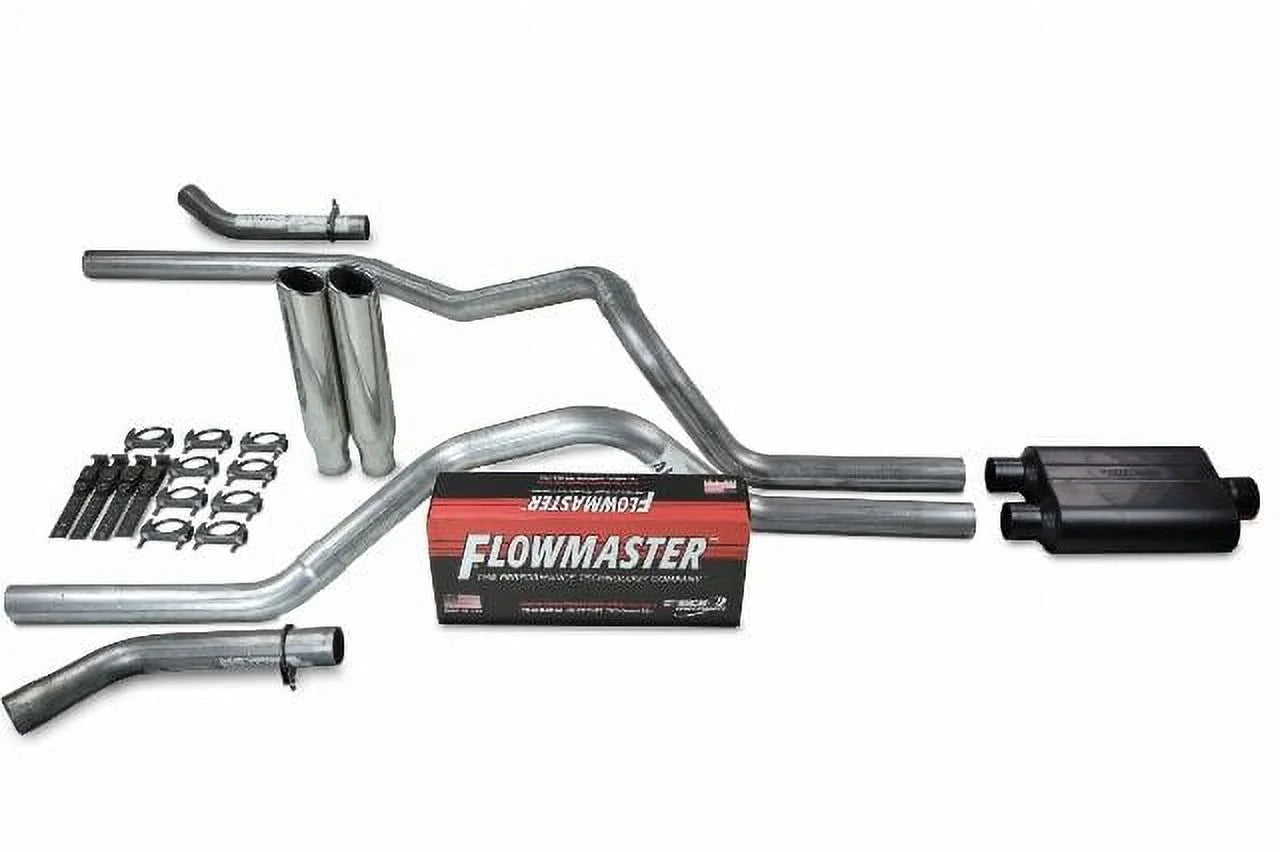 Chevy GMC 1500 96-99 2.5 Dual Exhaust Kit Flowmaster Super 44 Clamp Tip Corner