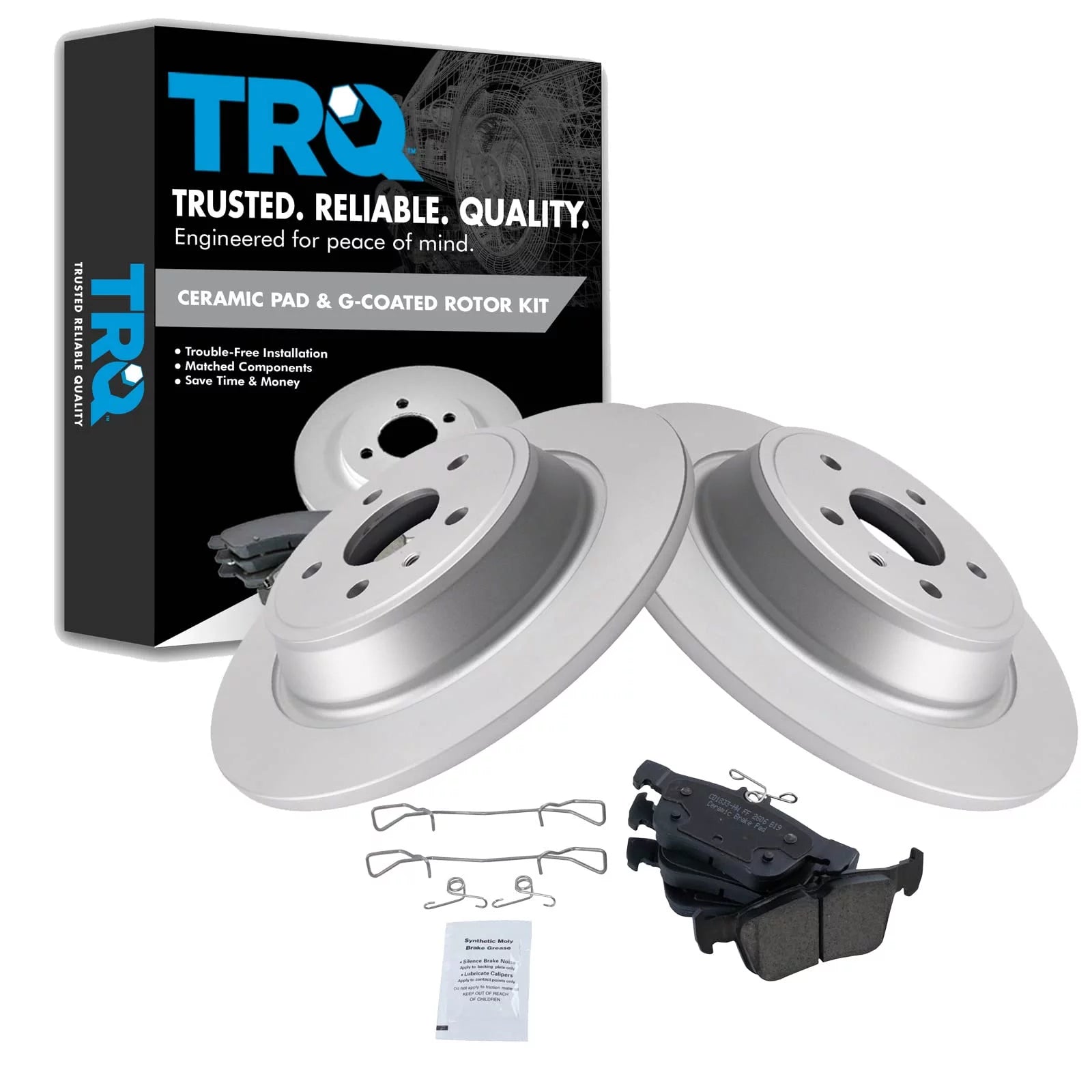 TRQ Rear Premium Posi Ceramic Brake Pad & Coated Rotor Kit for Ford Lincoln BKA24591 Fits select: 2017-2019 FORD ESCAPE, 2015-2018 LINCOLN MKC