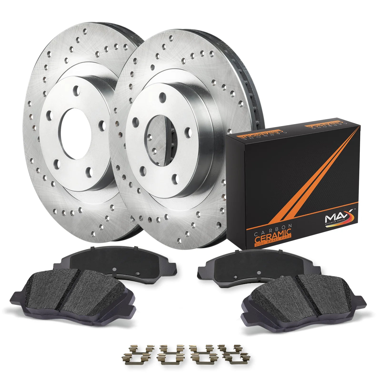 Max Advanced Brakes - Brake Kit for 2003-2009 Toyota 4Runner 2007-2014 FJ Cruiser 2005-2021 Tacoma Front Replacement Cross Drilled Disc Brake Rotors and Ceramic Brake Pads