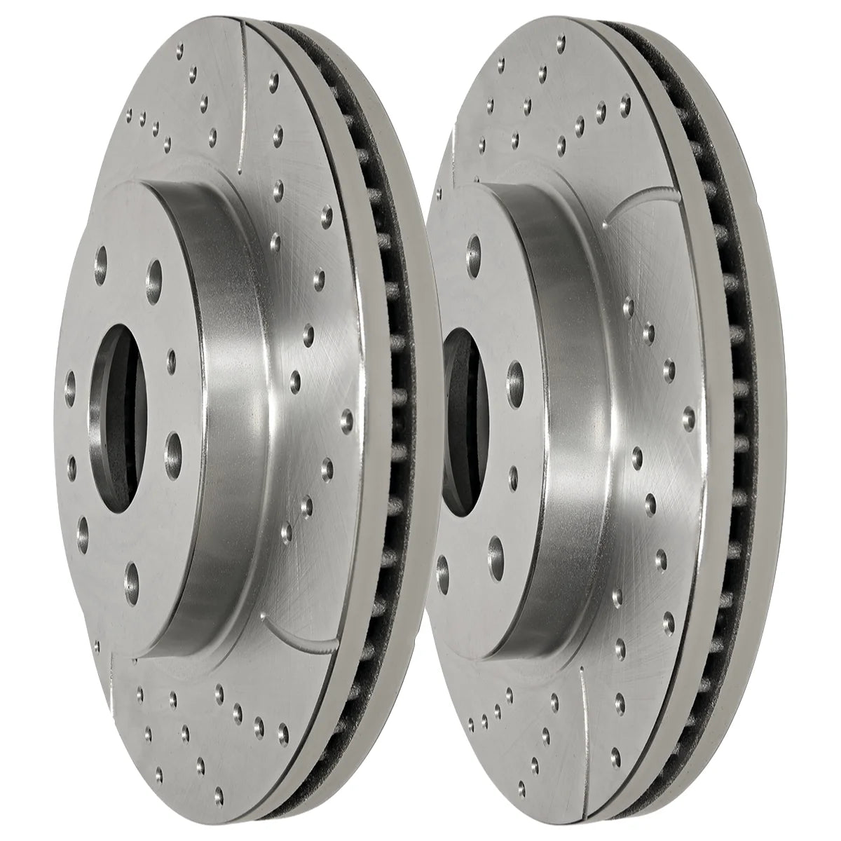 AutoShack Front Drilled Slotted Brake Rotors Silver Set of 2 Driver and Passenger Side Replacement for 2009 Ford F-150 4.6L 5.4L V8 4WD RWD PR64172DSZPR