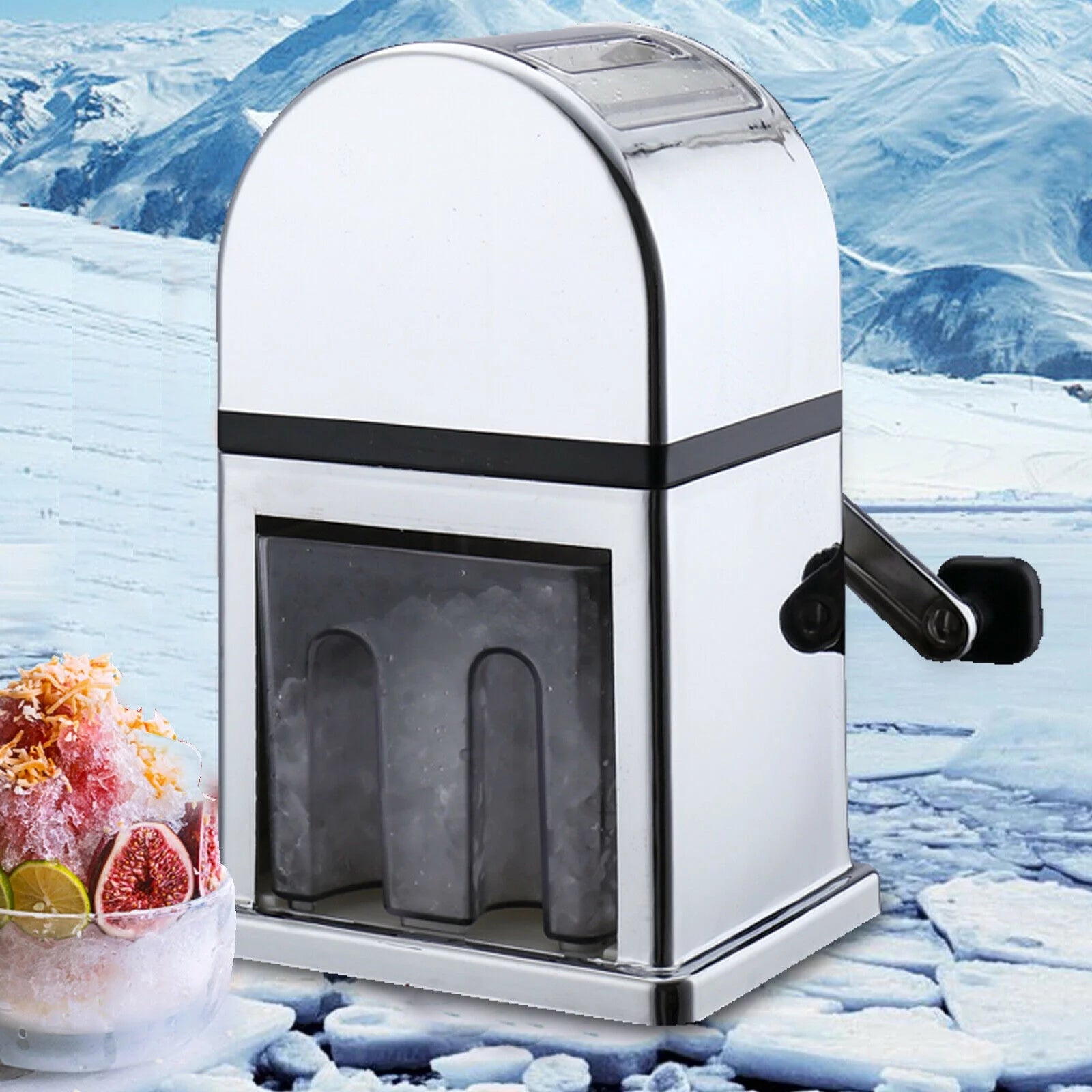 12.5*15.5*26.5cm Stainless Steel Ice Crusher Shaver Machine Durable Crushed Ice Maker Tabletop