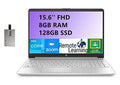HP 2021 15.6 FHD Laptop Computer, 11th Gen Intel Core i3-1125G4, 8GB RAM, 128GB SSD, Intel UHD Graphics, HD Audio,Backlit Keyboard, Webcam, Win 10, Silver, 32GB SnowBell USB Card