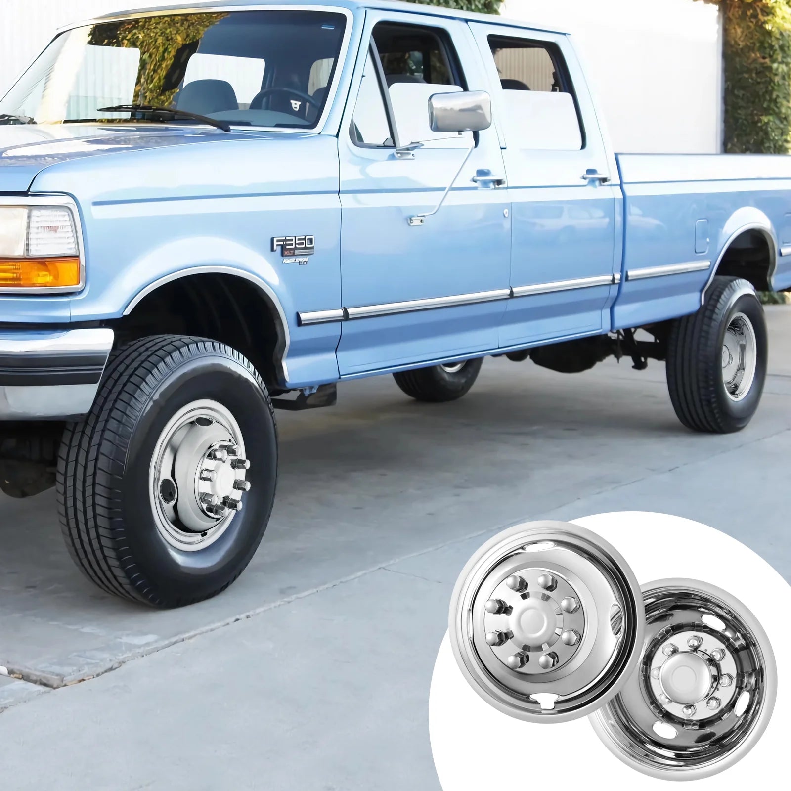SKYSHALO 16 Wheel Simulators Cover Stainless Steel For Ford F350 (1974-1998) 4 pcs