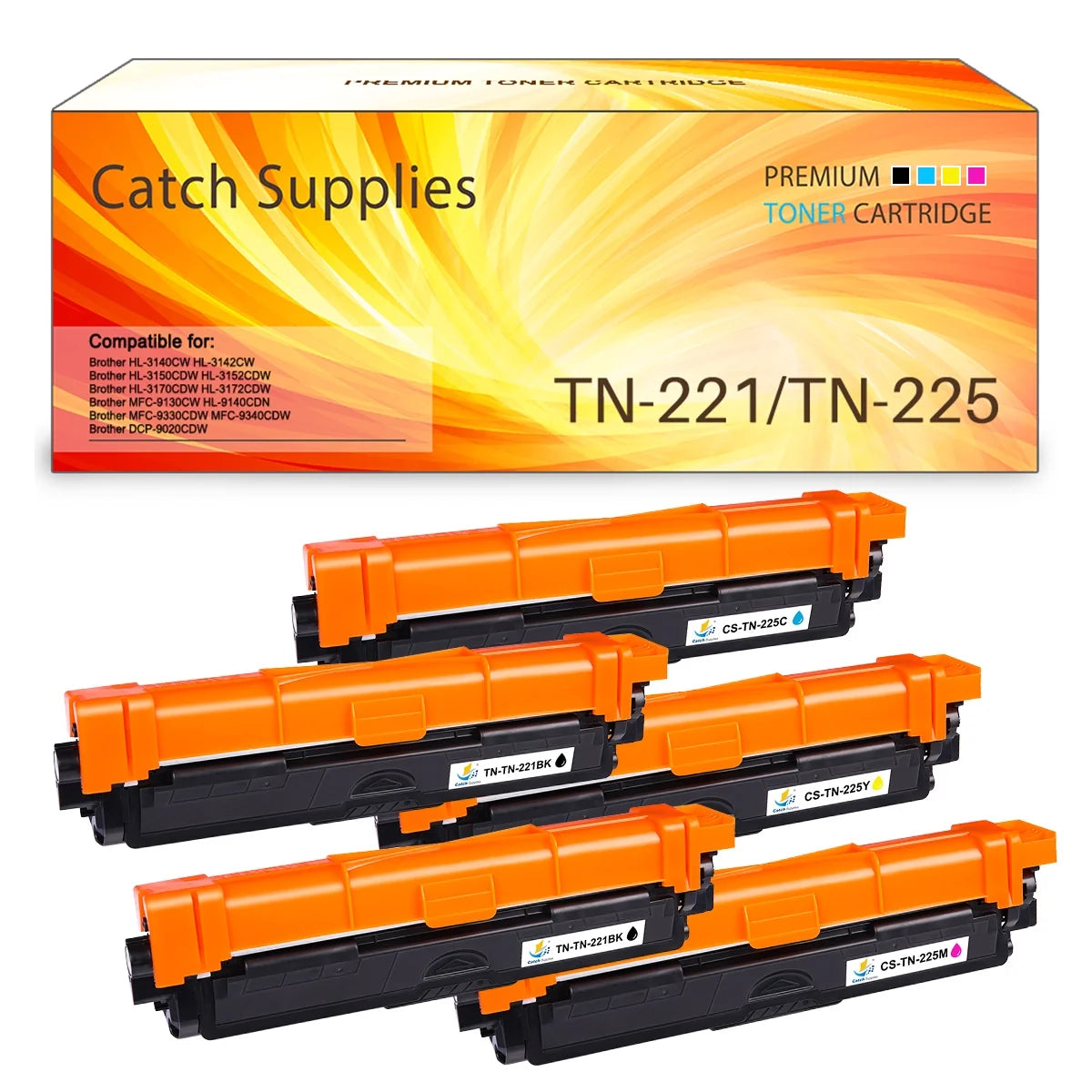 CS 5-Pack Compatible Toner for Brother TN-221 TN-225 Laserjet HL-3170CDW Printer ink (Black,Cyan,Magenta,Yellow)