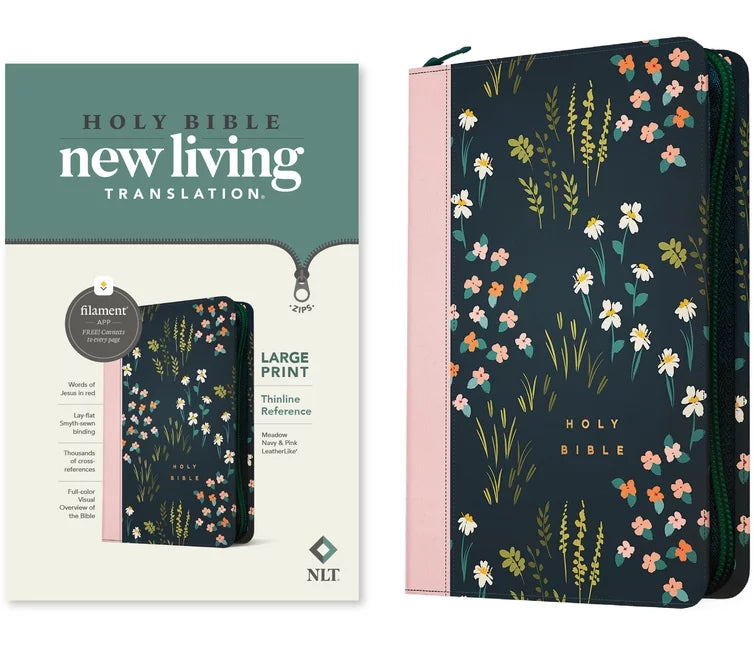 NLT Large Print Thinline Reference Zipper Bible, Filament-Enabled Edition (Leatherlike, Meadow Navy & Pink, Red Letter) (Other)
