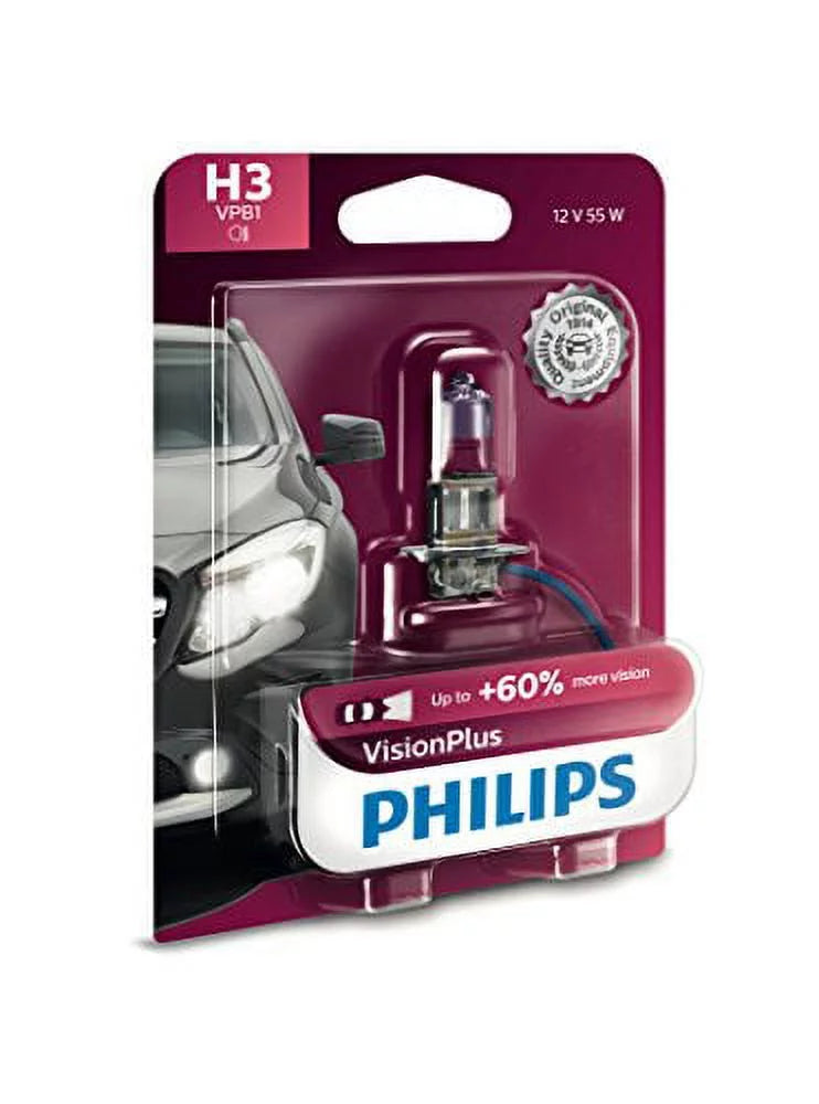 Philips H3 VisionPlus Upgrade Headlight Bulb with up to 60% More Vision, 1 Pack