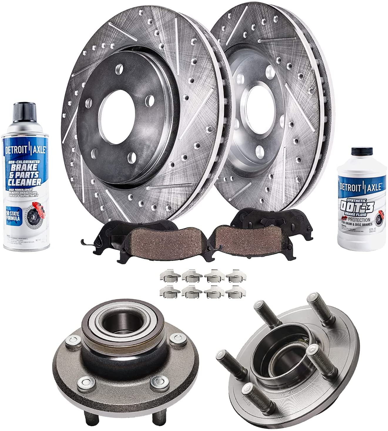 Detroit Axle - 320mm Front Drilled Slotted Brakes and Rotors Brake Pads Wheel Hubs Replacement for Chrysler 300 Fits select: 2005-2006 CHRYSLER 300C TOURING, 2010 DODGE CHARGER SXT