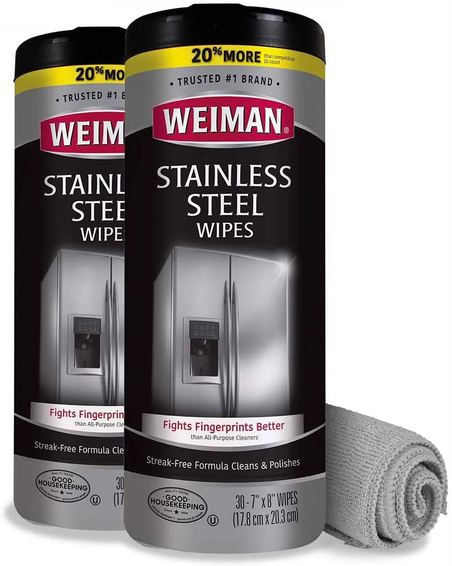 Weiman Stainless Steel Cleaner and Polish Wipes for Easy Cleaning of Kitchen Appliances - MicroFiber Buffing Towel Included