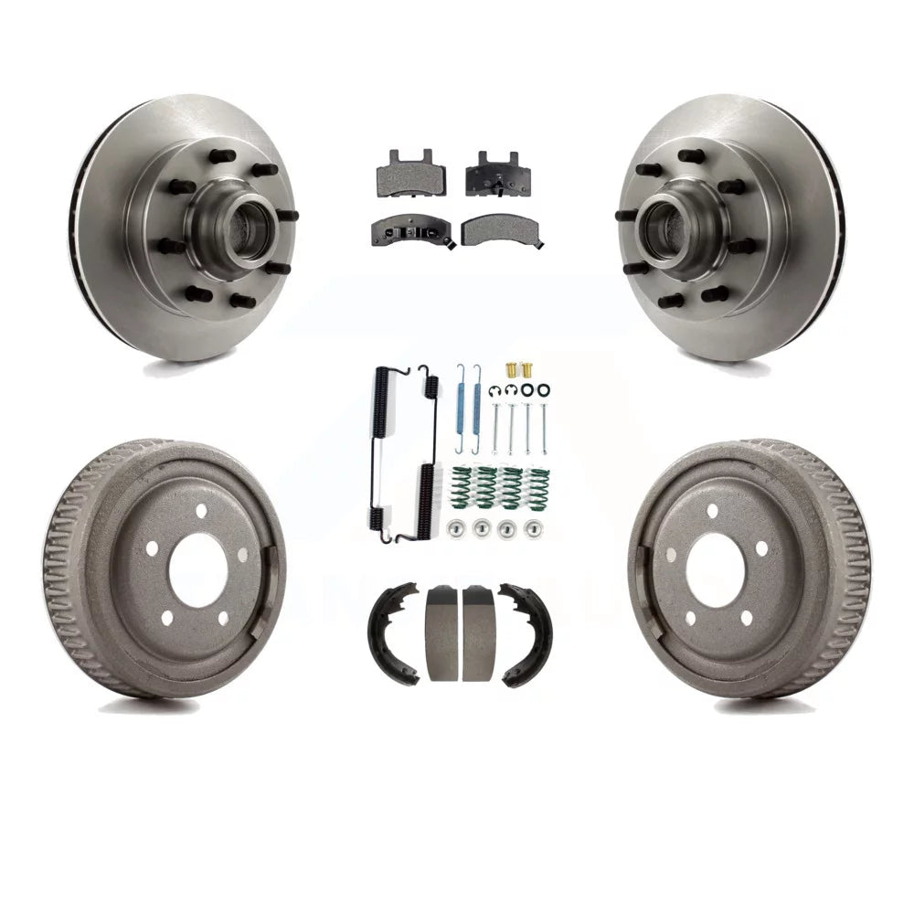 Transit Auto - Front Rear Disc Brake Rotors Hub Assembly Semi-Metallic Pads And Drum Kit (7Pc) For 1997 Chevrolet C1500 Suburban DIESEL engine With 10 Diameter K8F-102819